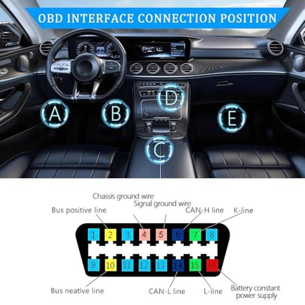 OBD1-to-OBD2 adapter cable interface connected at the vehicle OBD port