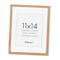 Oak wood 11x14 picture frame with white mat and tempered glass, front view