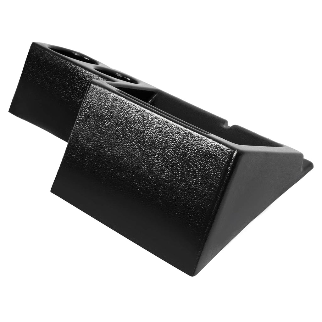 Black cab caddie with textured surface and two beverage holders along the edge