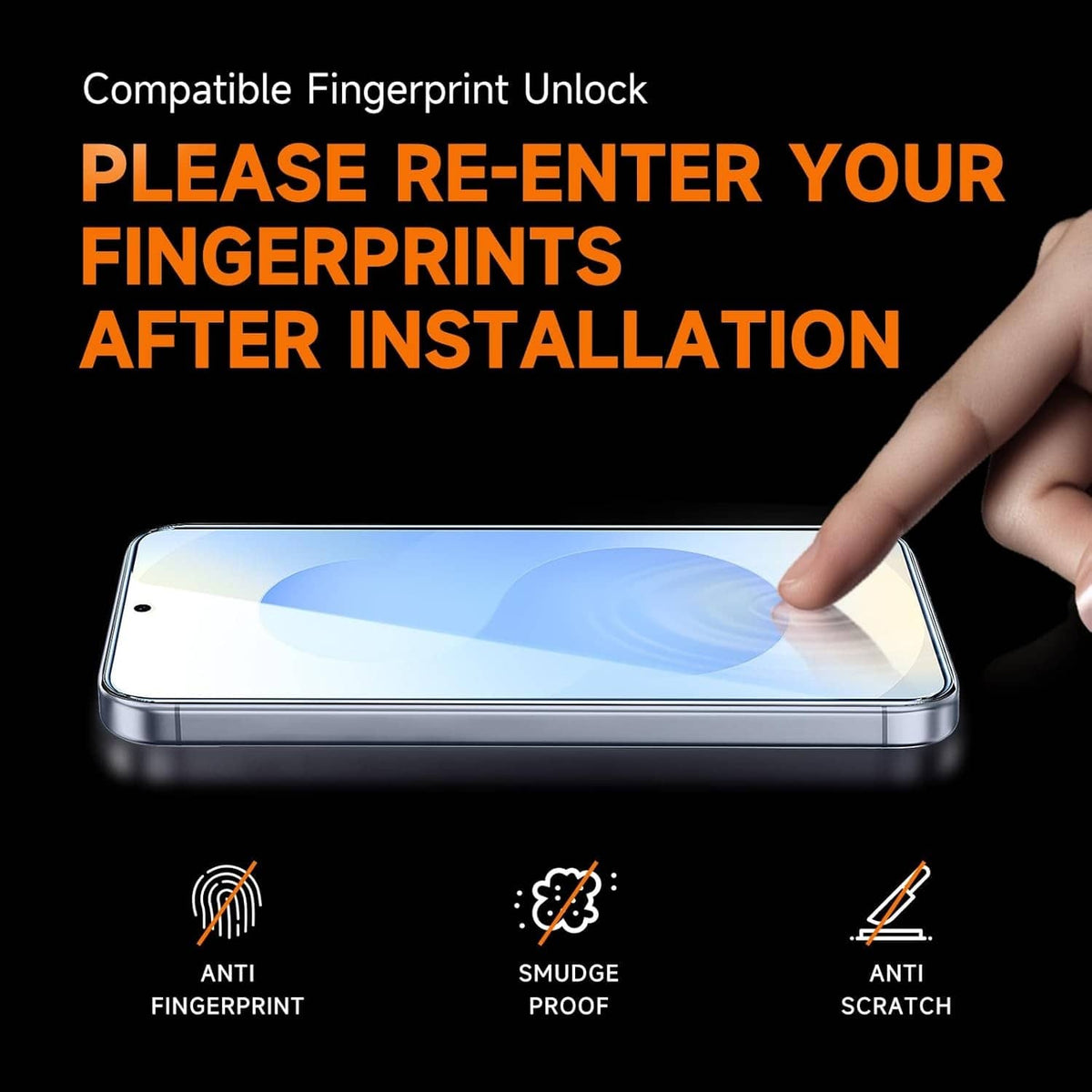 Clear Samsung S25 screen protector supporting fingerprint unlock