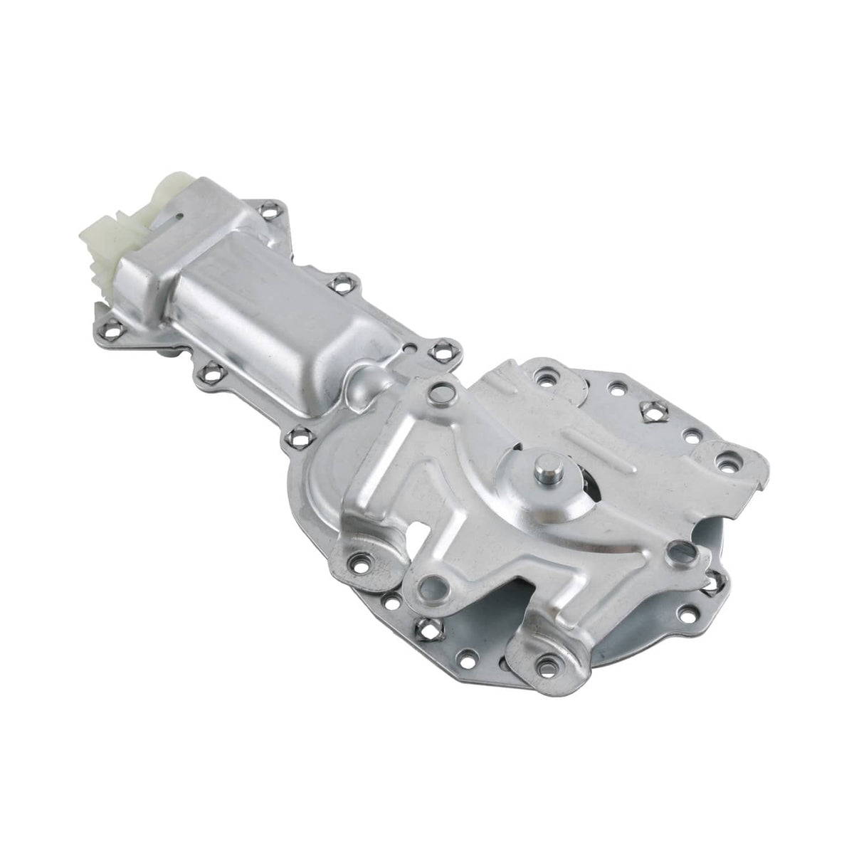 Power window lift motor assembly with silver metal housing and gear drive