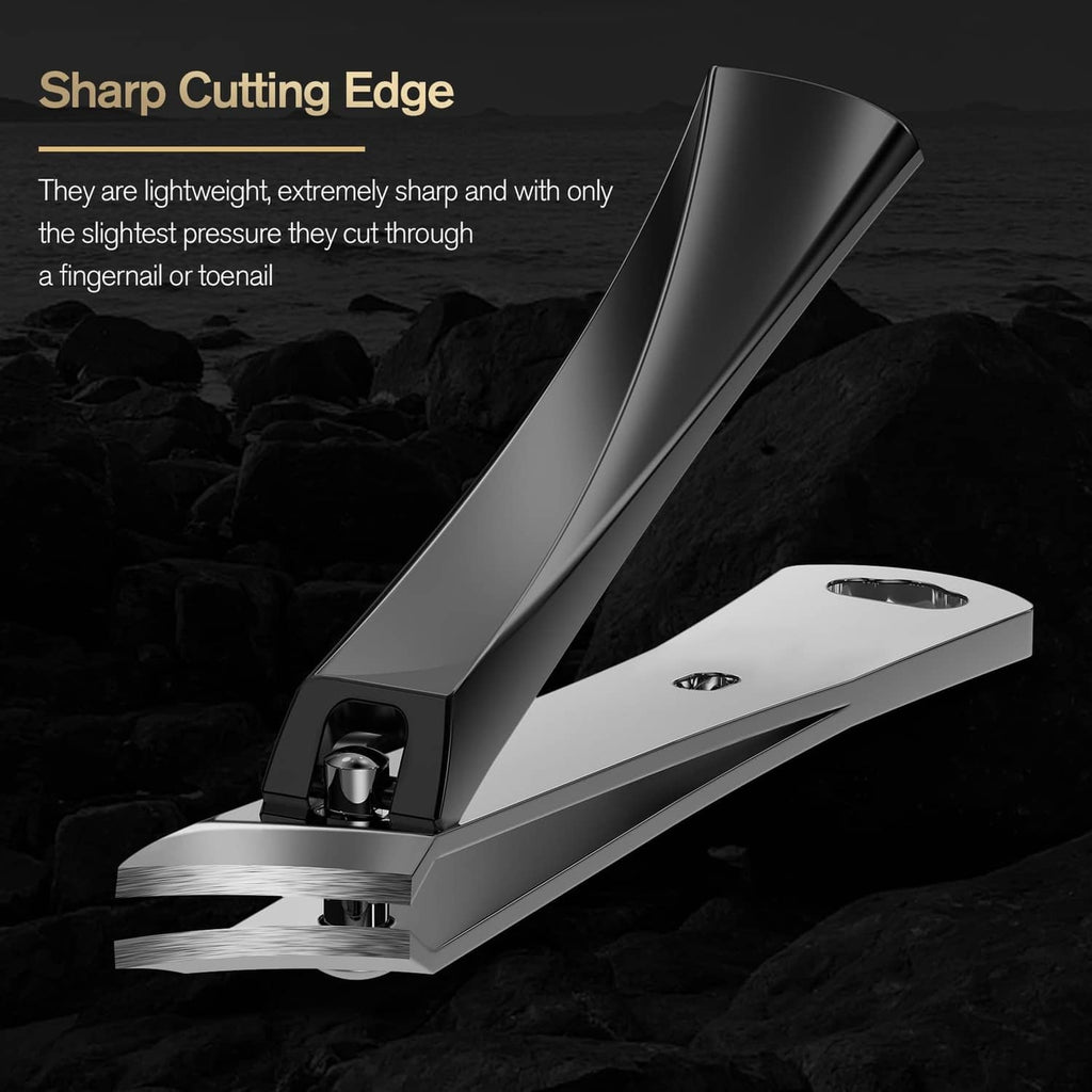 Ingrown nail clipper with sharp cutting edge, slant jaw and black grip handle