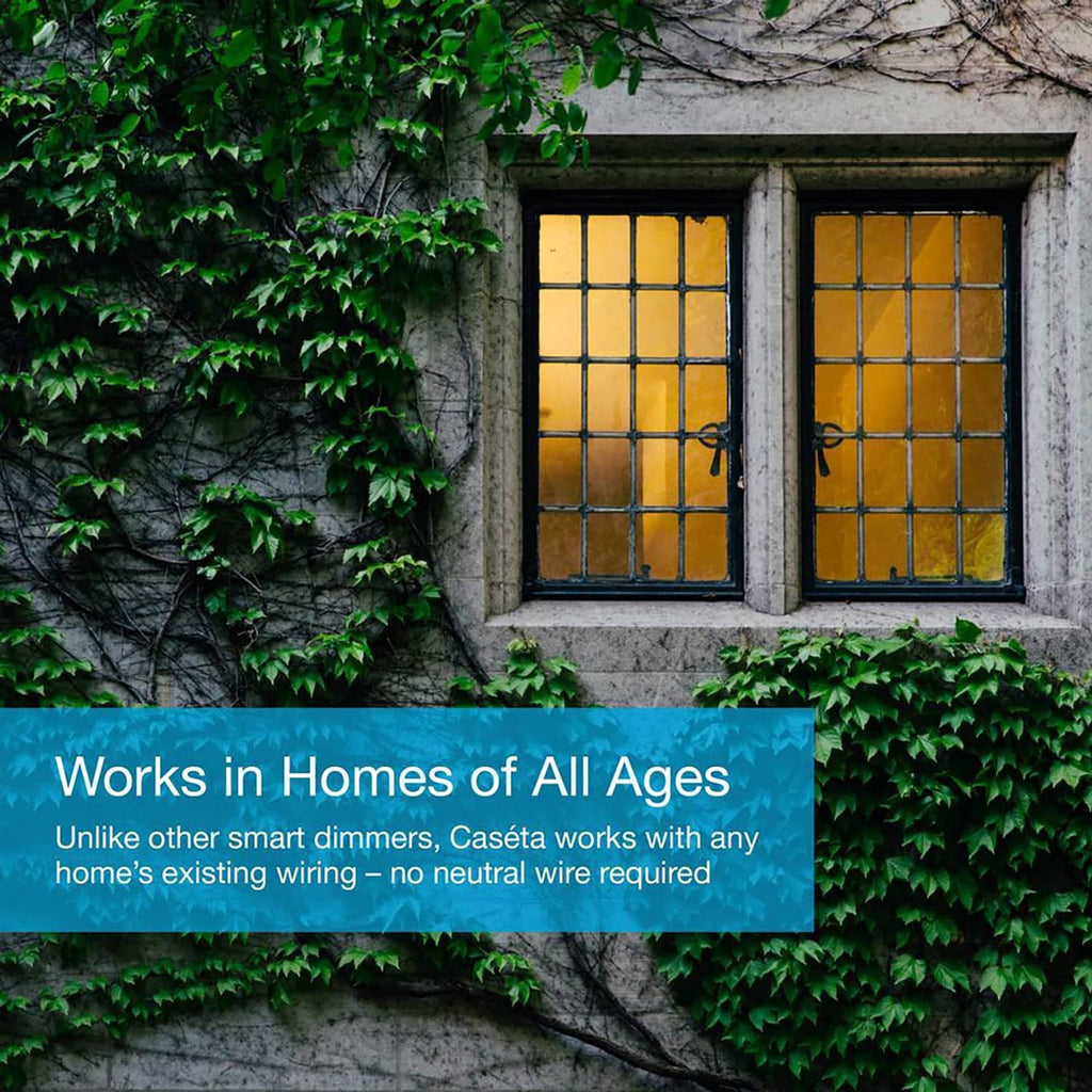 Smart dimmer marketing banner reading "Works in Homes of All Ages"