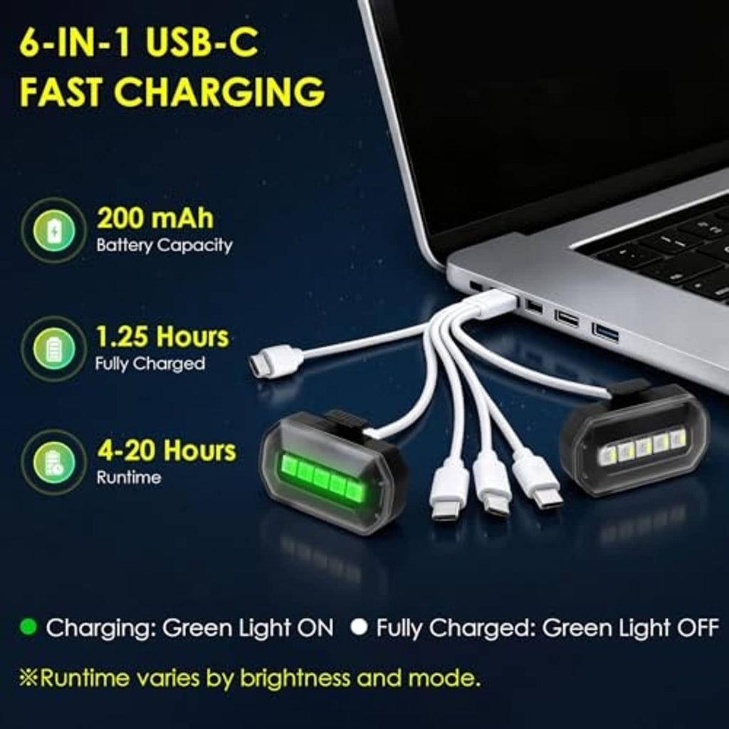 Wireless strobe lights with USB-C charging cable and battery runtime indicators