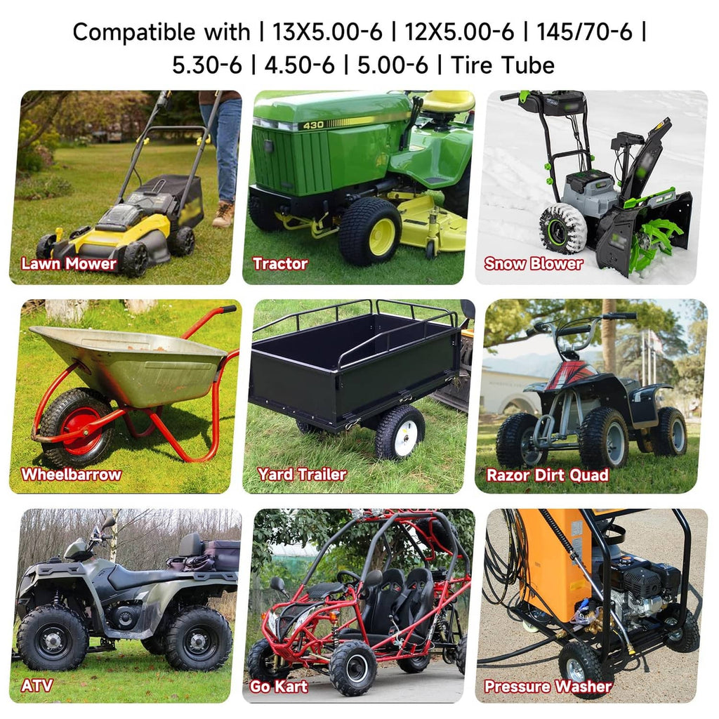 Inner tube compatibility chart with vehicle photos; black tube with bent valve stem.
