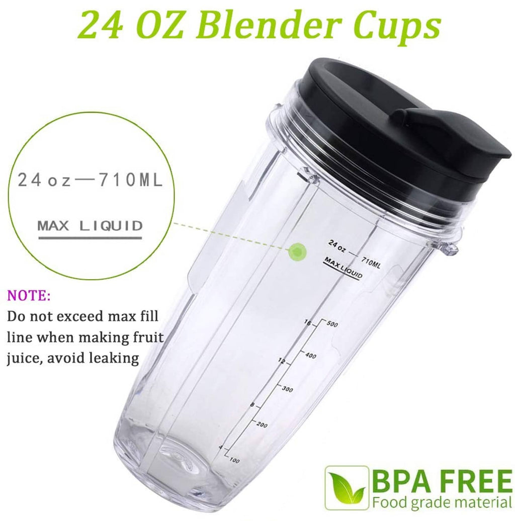 24 oz blender cup with black lid, 710 ml markings and BPA-free