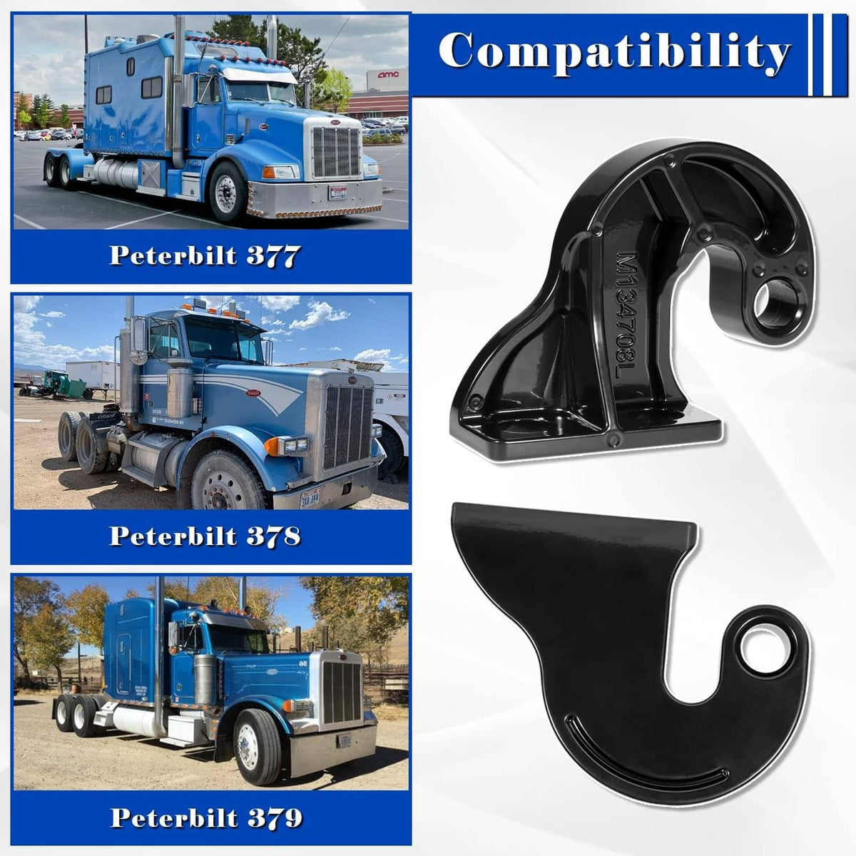 Black lower hood pivot bracket with circular mounting hole and stud base