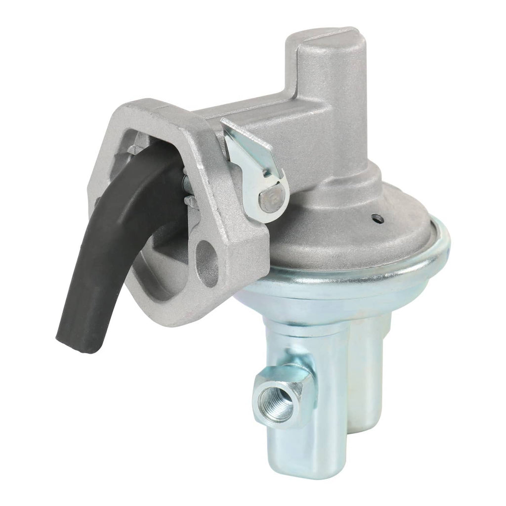 Fuel lift transfer pump with gray inlet flange and silver metal body