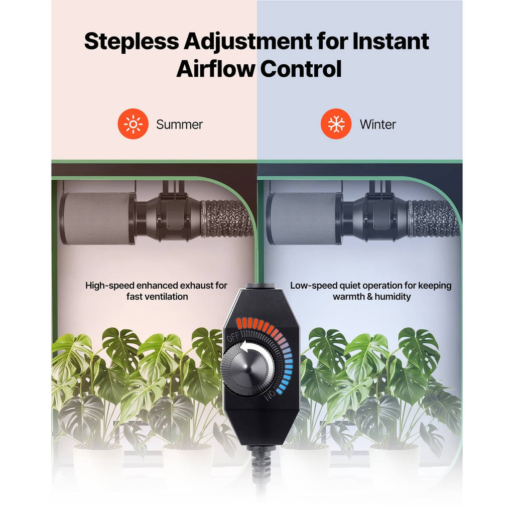 Inline duct fan speed controller infographic for step-less airflow adjustment