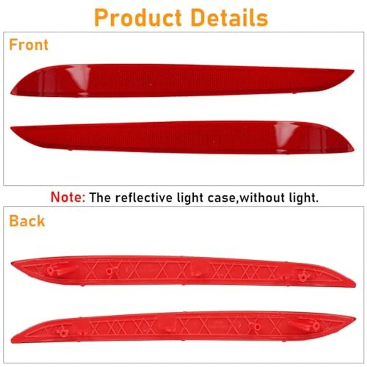 Red rear bumper reflector diagram showing front and back views