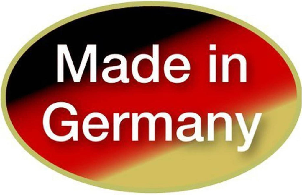 Made in Germany badge in red oval with yellow border