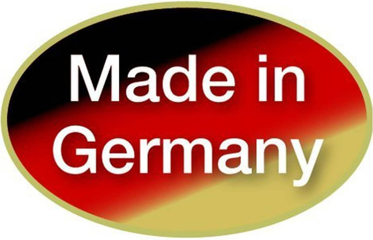 Made in Germany badge in red oval with yellow border