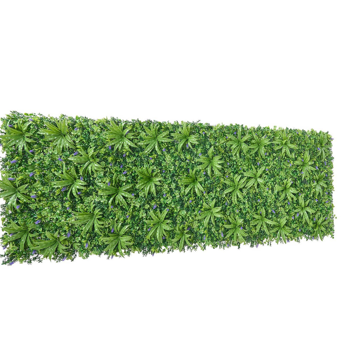 Artificial boxwood greenery wall panel, close view of dense green 3D leaves.
