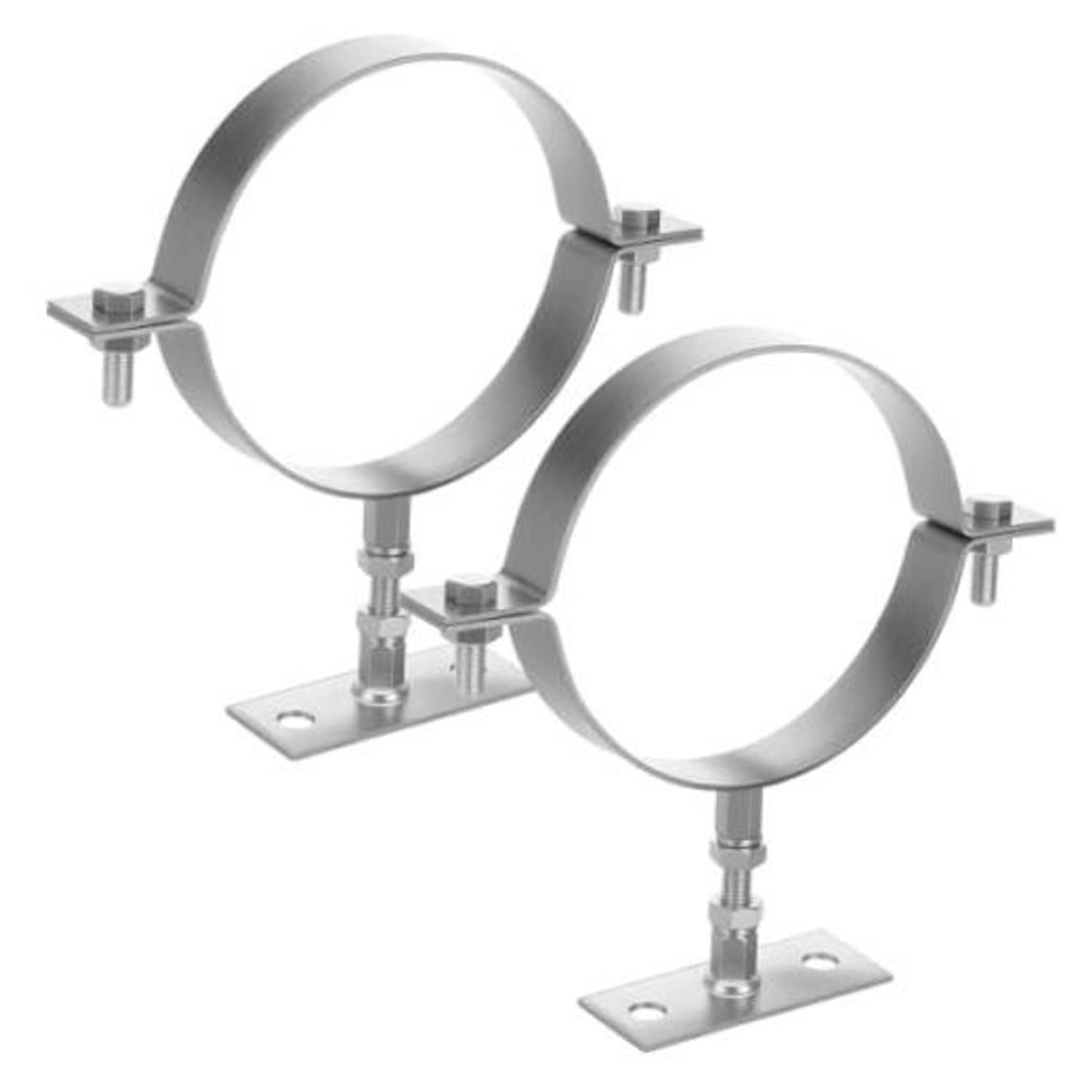 Galvanized steel adjustable pipe split-ring brackets with base plates, 2-piece set