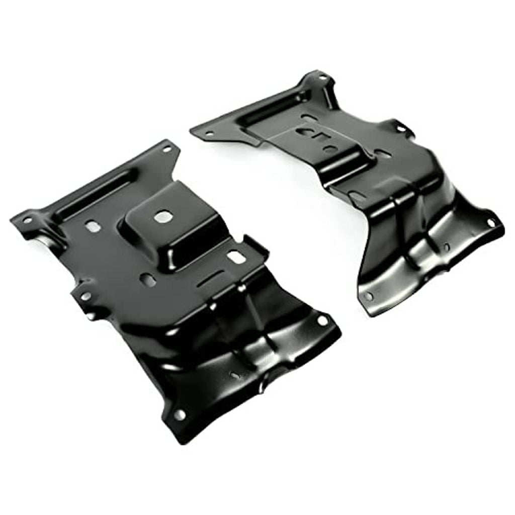 Front bumper bracket pair, black steel mounting supports with cutouts