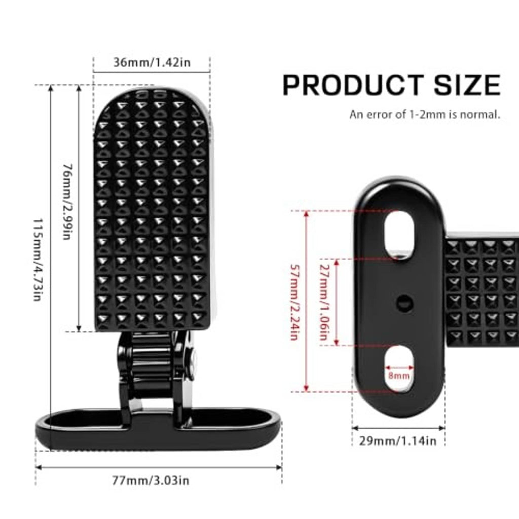 Textured black footpeg with base plate and two mounting holes