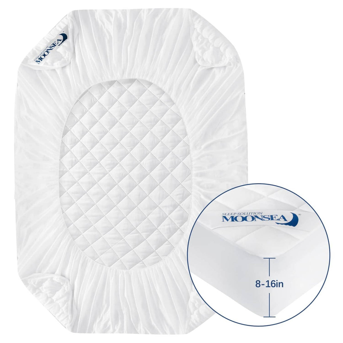 White twin mattress pad protector with elastic corner fit and quilted center