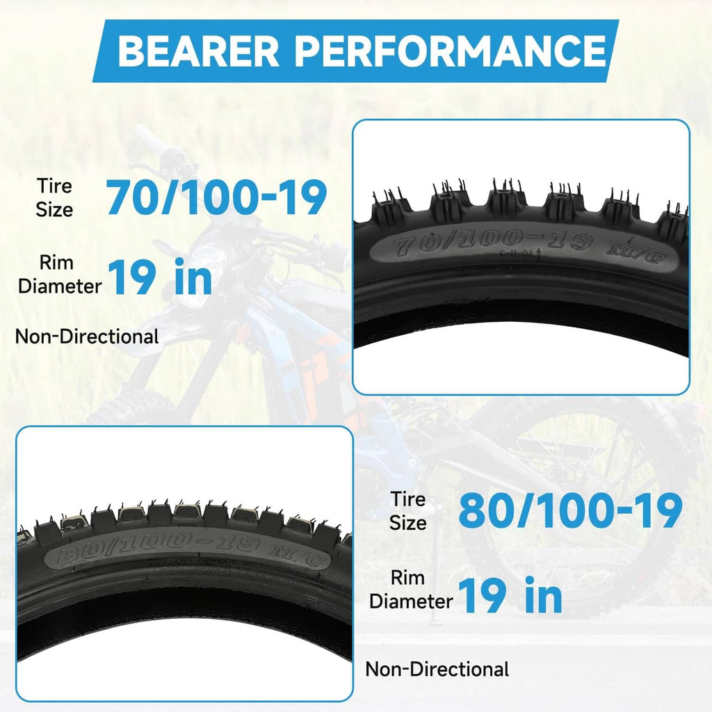 Inner tube performance chart for 70/100-19 and 80/100-19, 19 in rim, non-directional