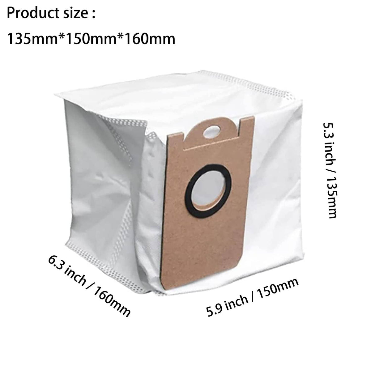 Replacement dust bag, brown tag and white pouch; 5.9 x 6.3 x 5 in
