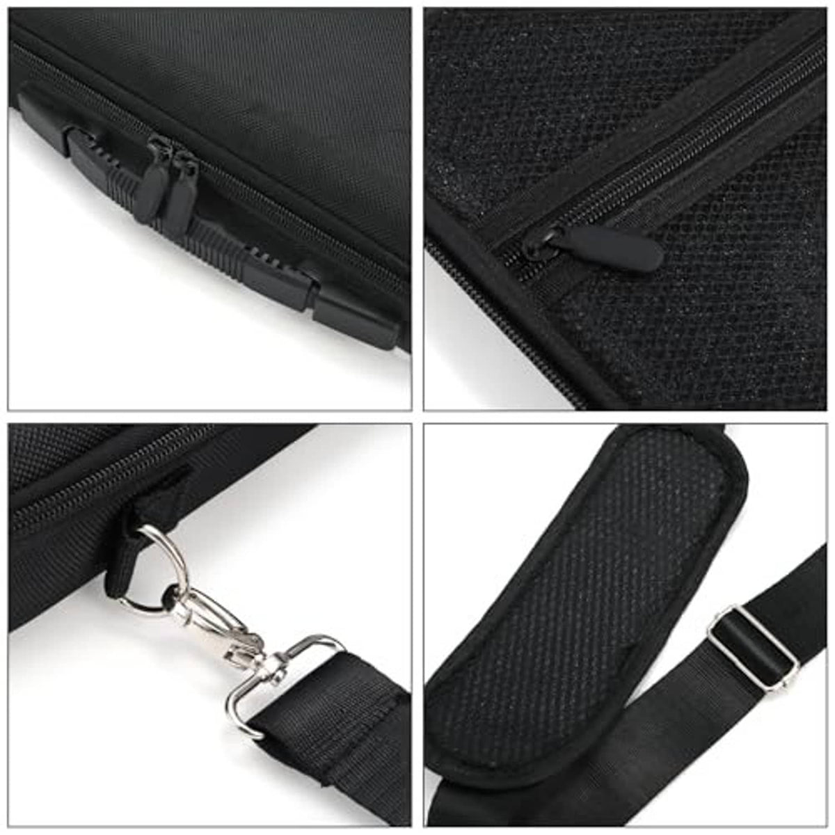 Black zip pocket billiard case with metal zipper pull and secure strap attachment