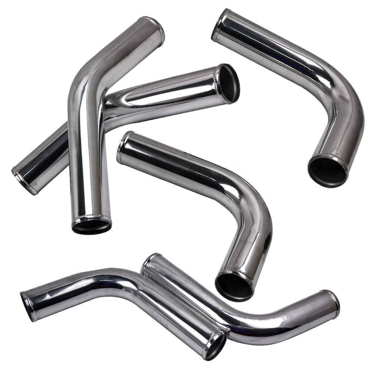 Silver aluminum intercooler elbow pipe kit, multiple elbow bends with open ends
