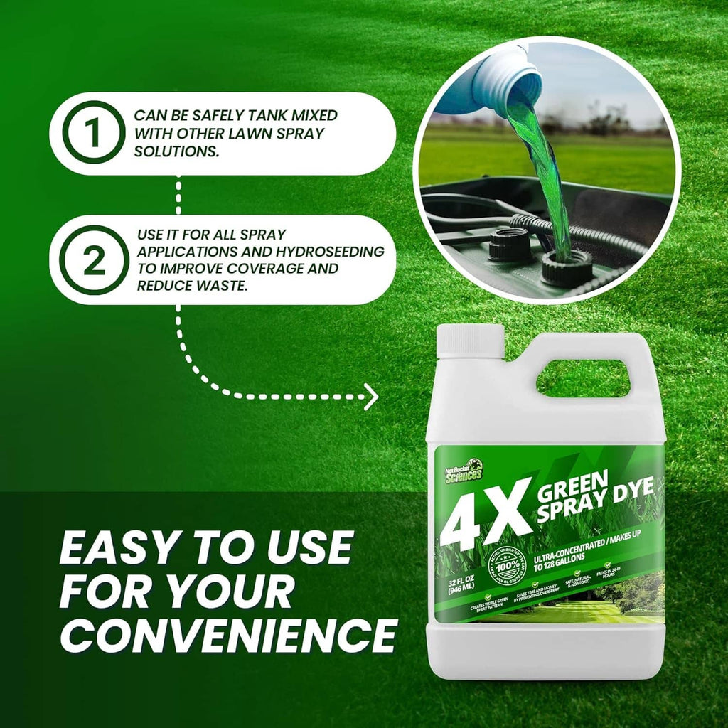 4X green spray dye jug, 32 fl oz, white handle and cap