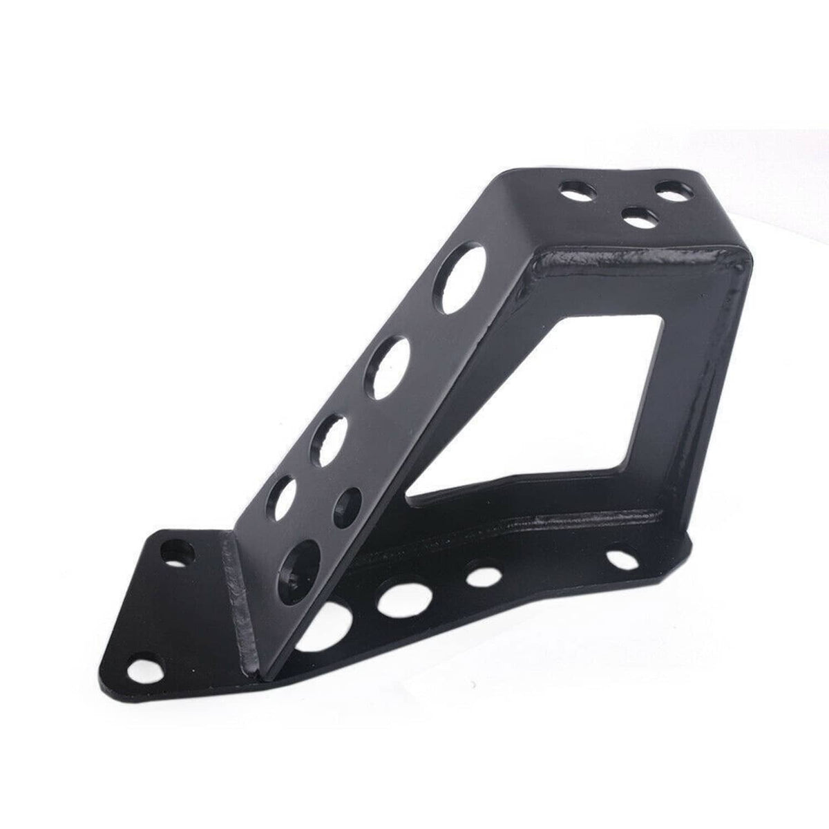 Black engine mount bracket with slotted plate and mounting holes