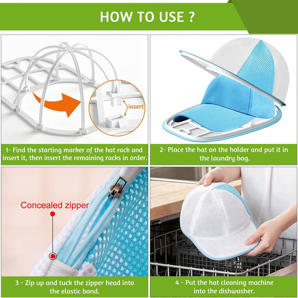 White and blue cap wash bag with concealed zipper, being placed in the holder