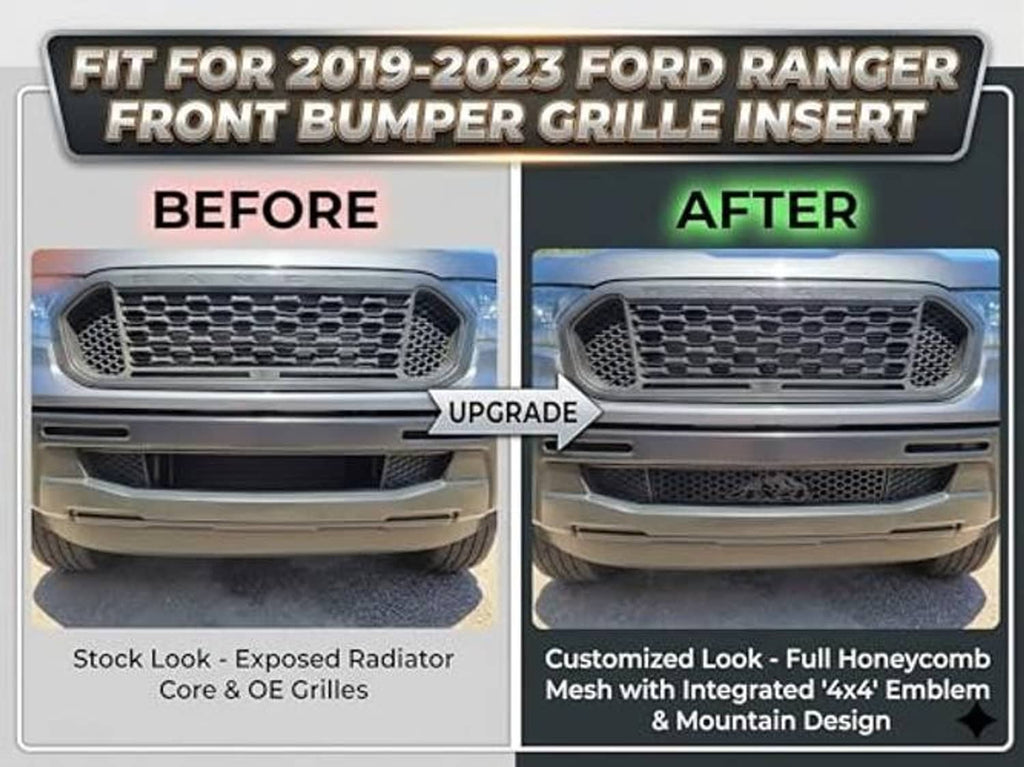Front bumper grille insert upgrade showing honeycomb mesh cover