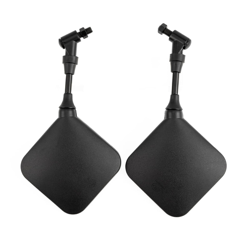 Matte black square motorcycle rearview mirror housings with mounting stems