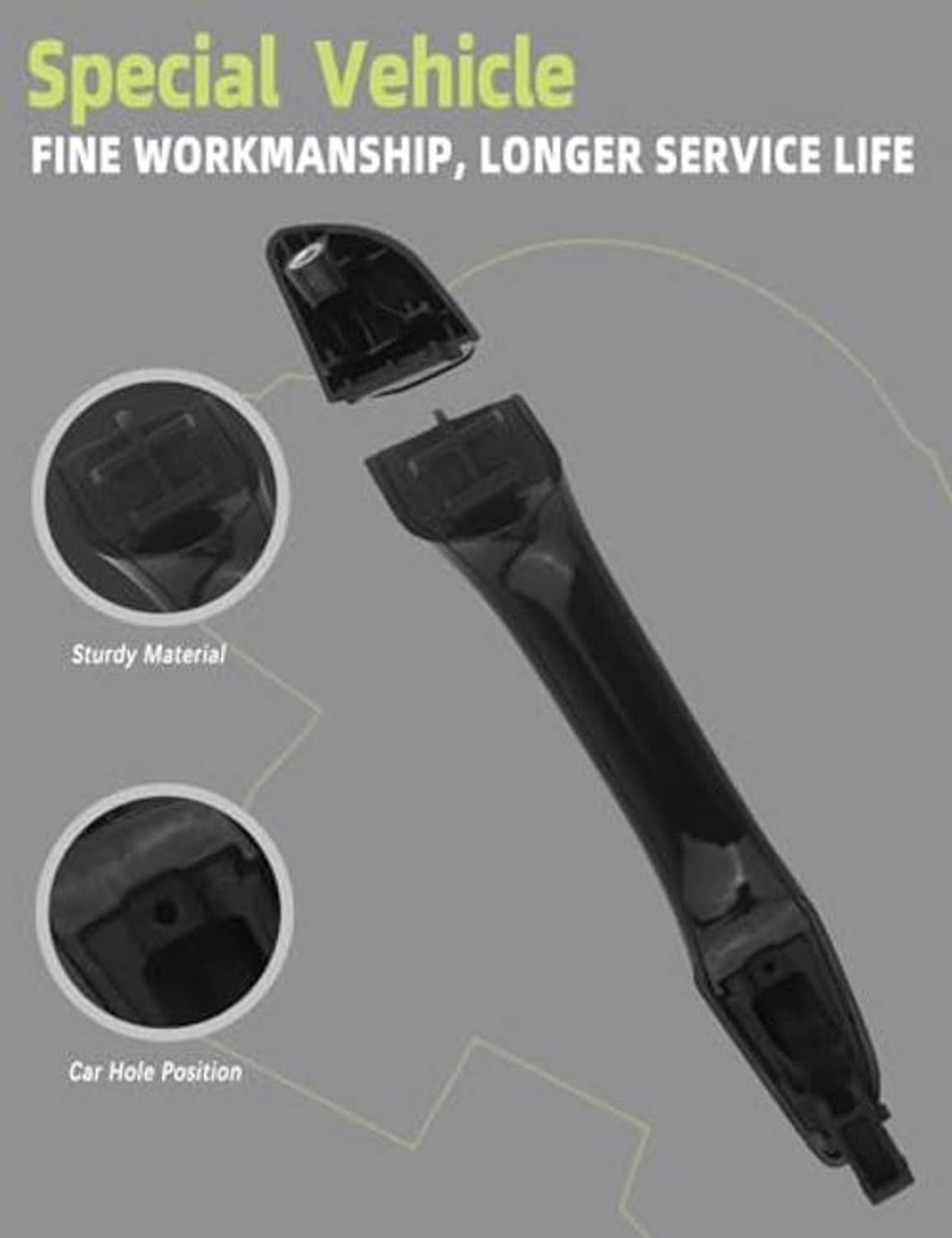 Black exterior door handle cover with side mounting tabs, angled display