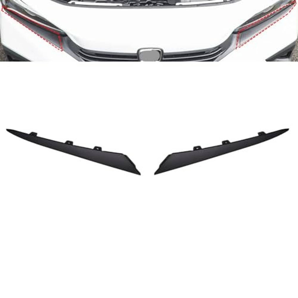 Front bumper corner trim pieces, matte black with mounting tabs for grille area