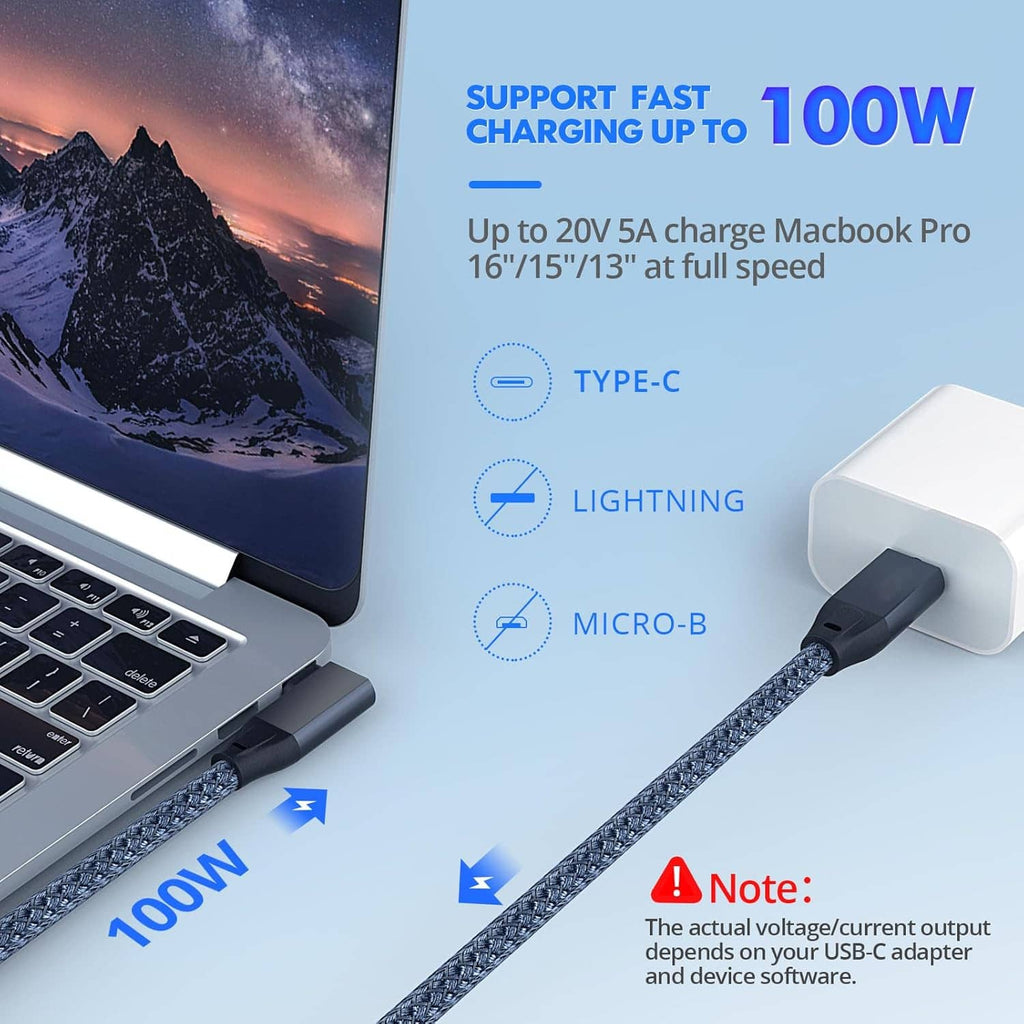 USB-C right-angle connector on gray braided 6-inch cable