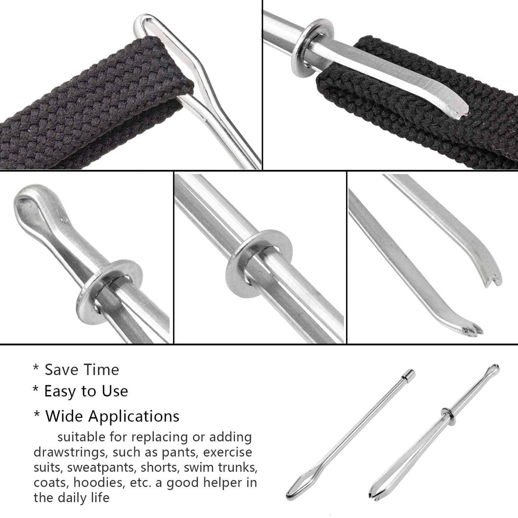 Black braided replacement drawstring cord with silver metal tips and barbed ends.