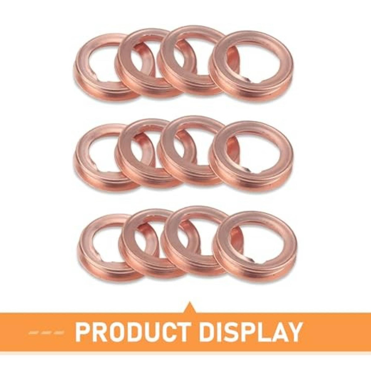 12-pack copper crush washer seal rings in rows, for M12 oil drain plug