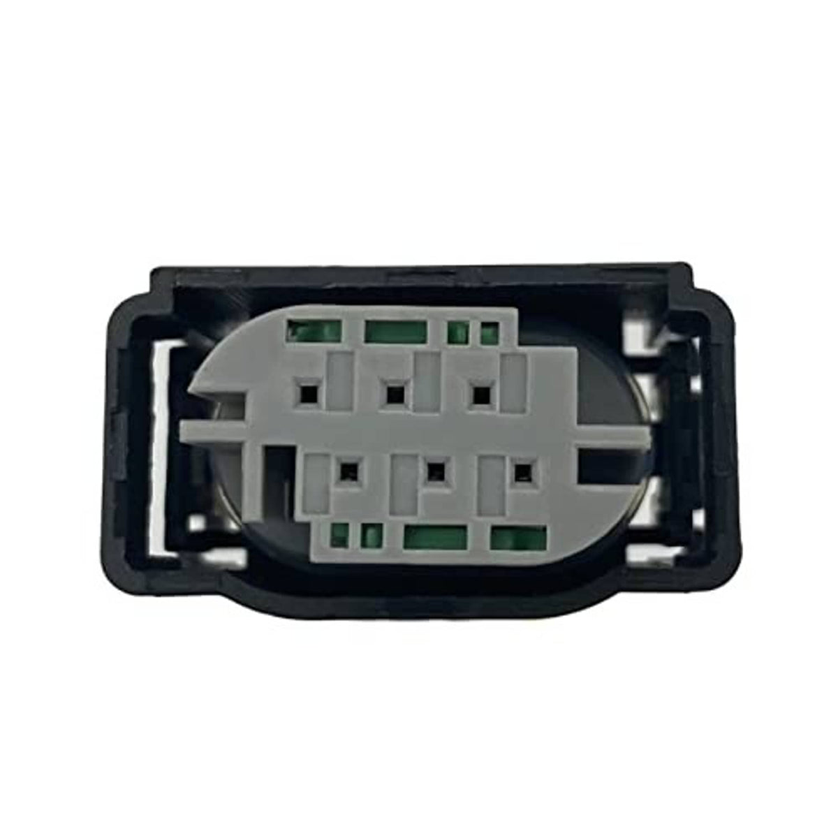 Throttle position sensor connector wiring harness, gray multi-pin plug with green slots in black case
