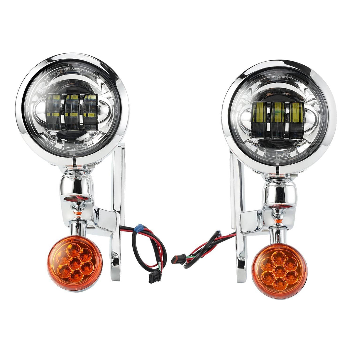 Chrome 4.5-inch LED auxiliary passing light pair with amber marker bulbs and wiring