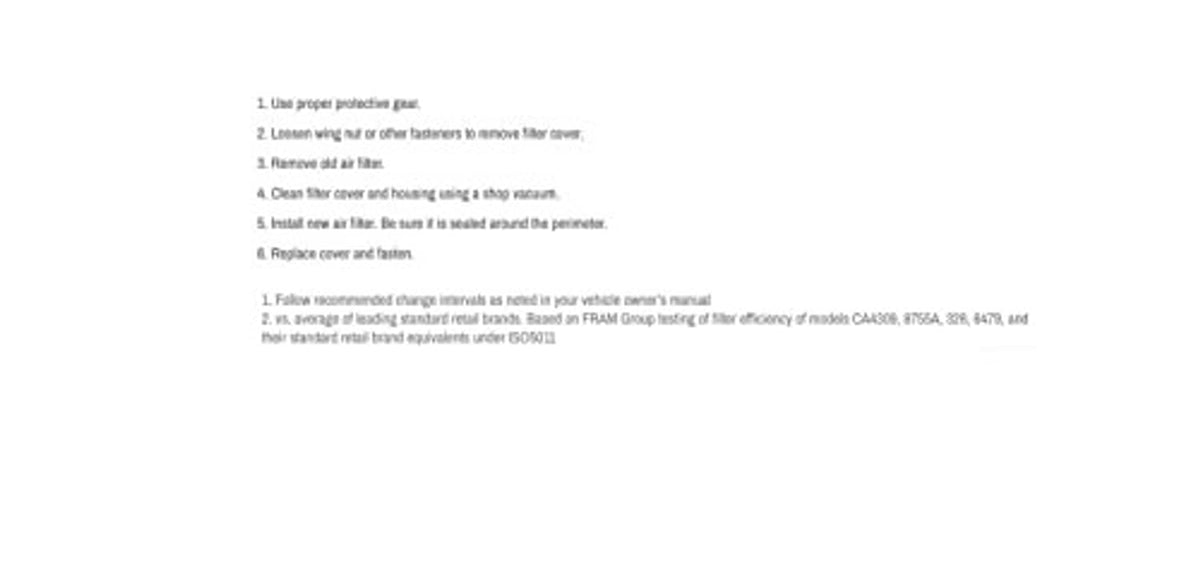 Air filter installation instructions text on white page, numbered list
