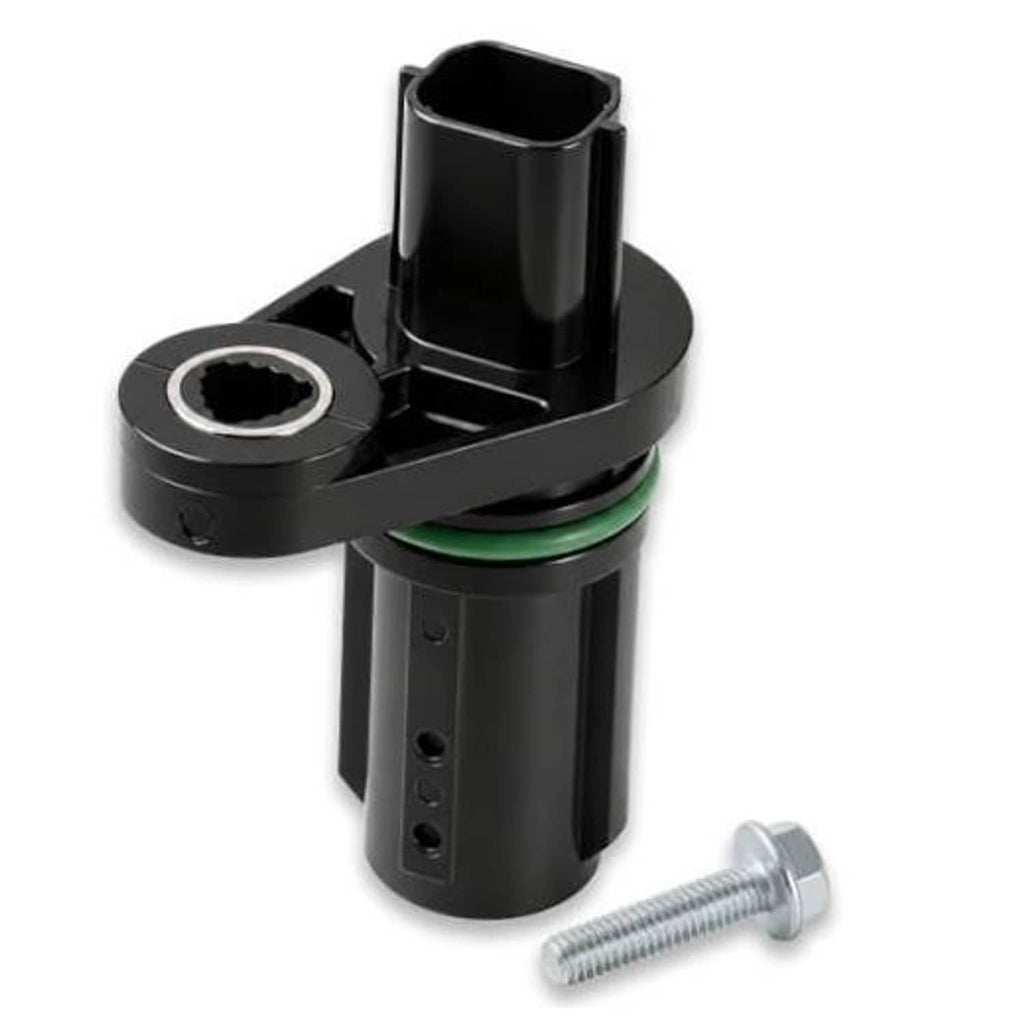 Black 3-pin crankshaft position sensor with green sealing ring and mounting stud
