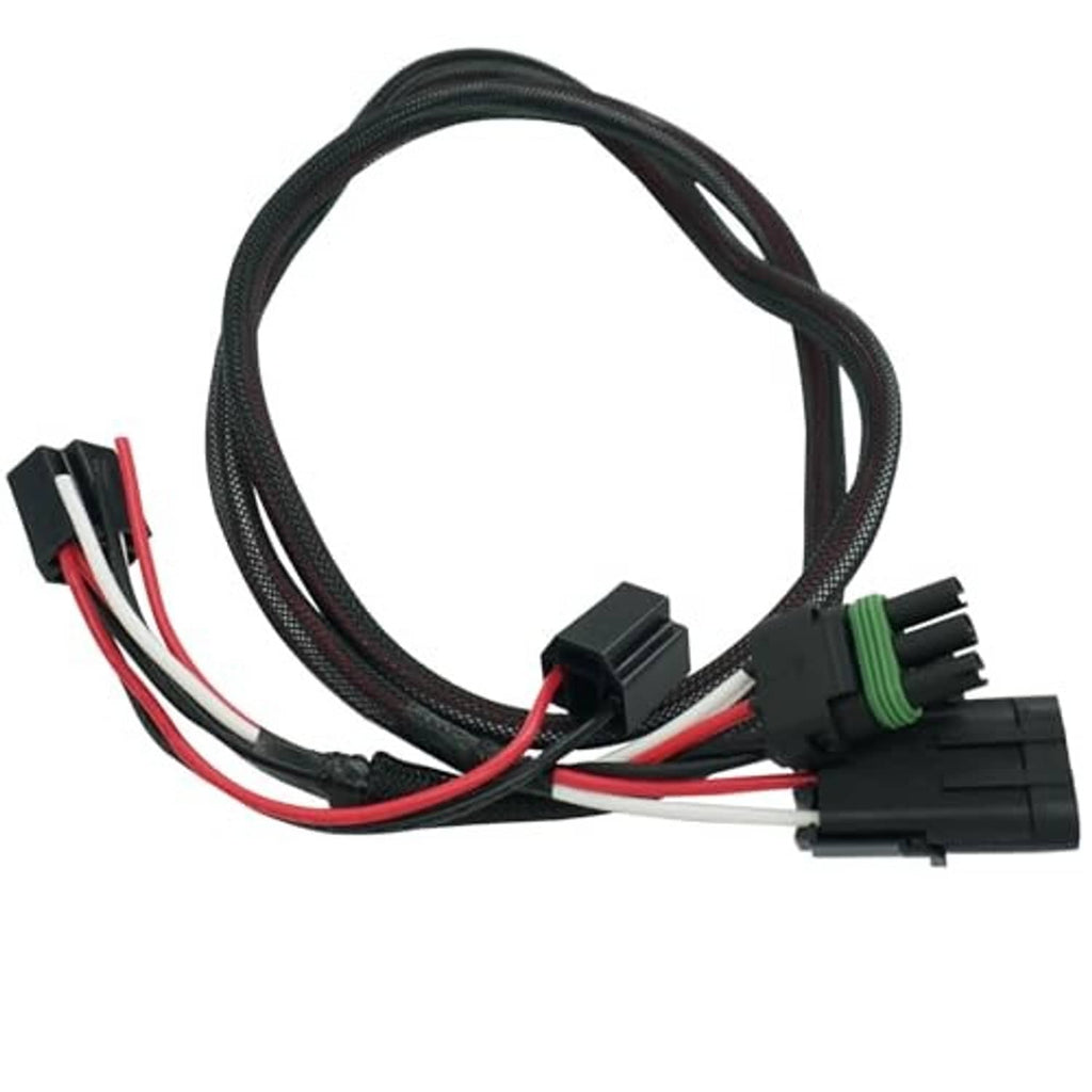 Headlight wiring harness pigtail adapter with black connector and red/white leads