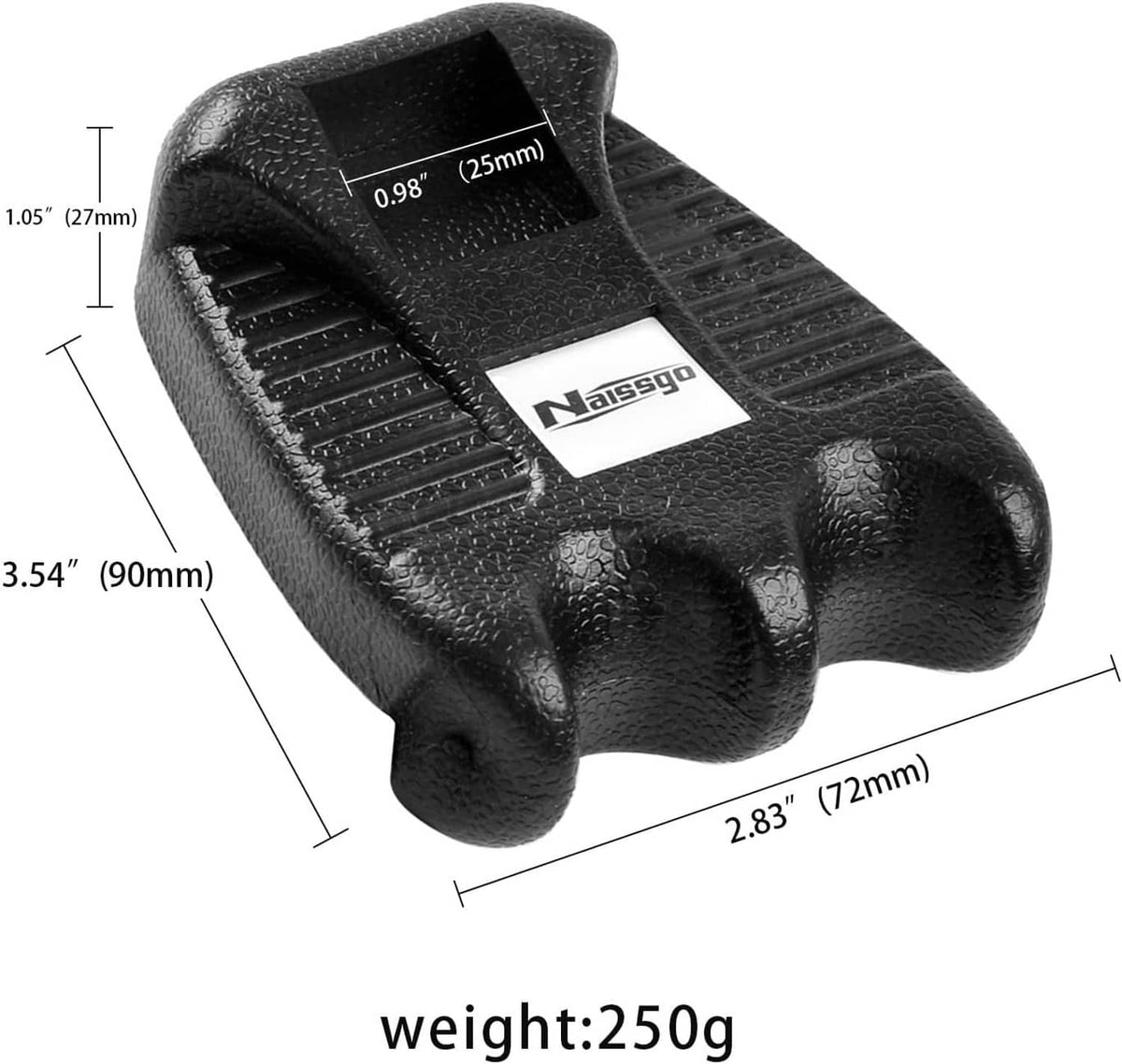 Black textured cue holder dimensions shown: 2.83 in by 3.54 in