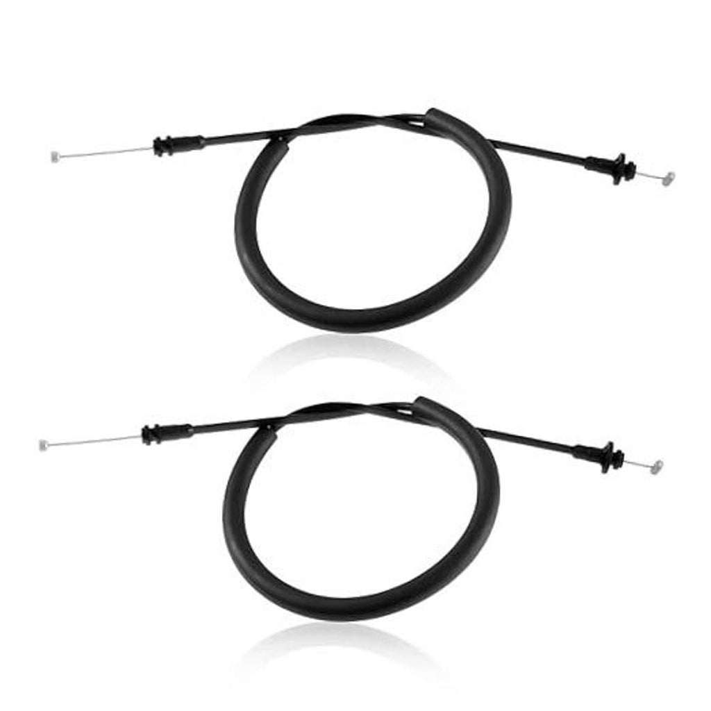 Set of two black rear door latch cables with metal end fittings and looped housing