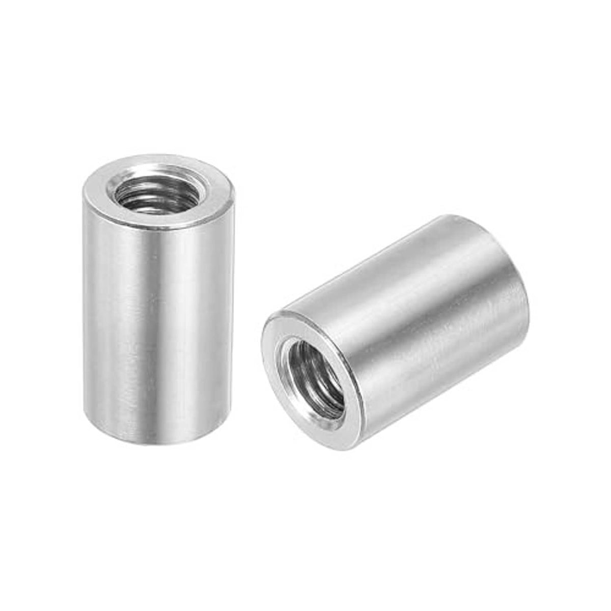 Stainless steel M10 round coupling connector nut, cylindrical shape with internal threading