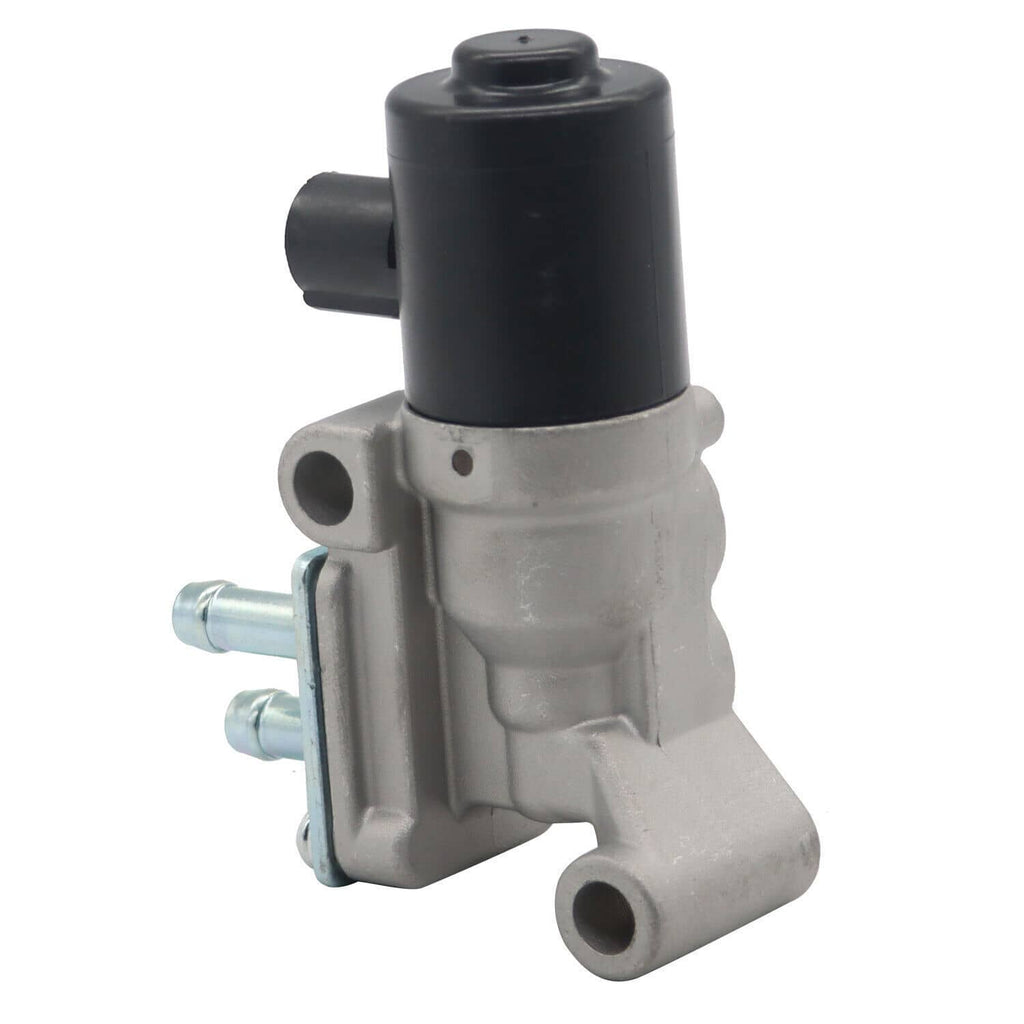 Idle air control valve with black vacuum port and silver metal mount with bolts