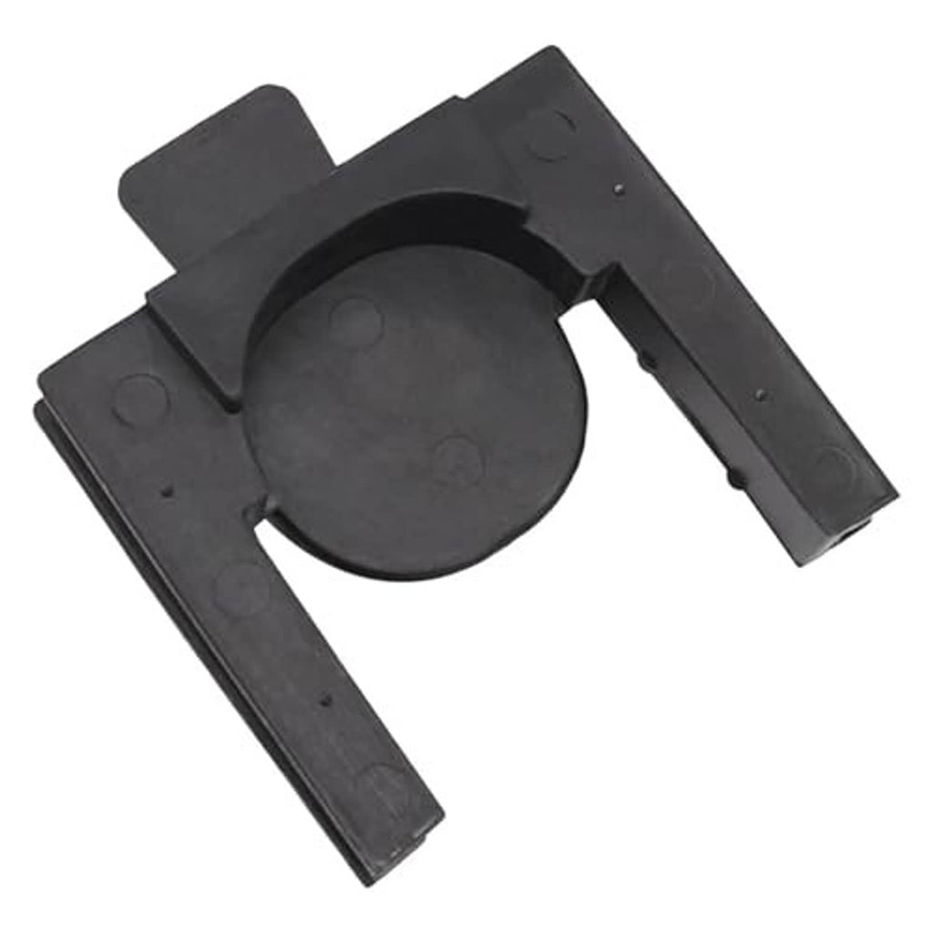 Black plastic radiator upper bracket with circular opening and long mounting arms