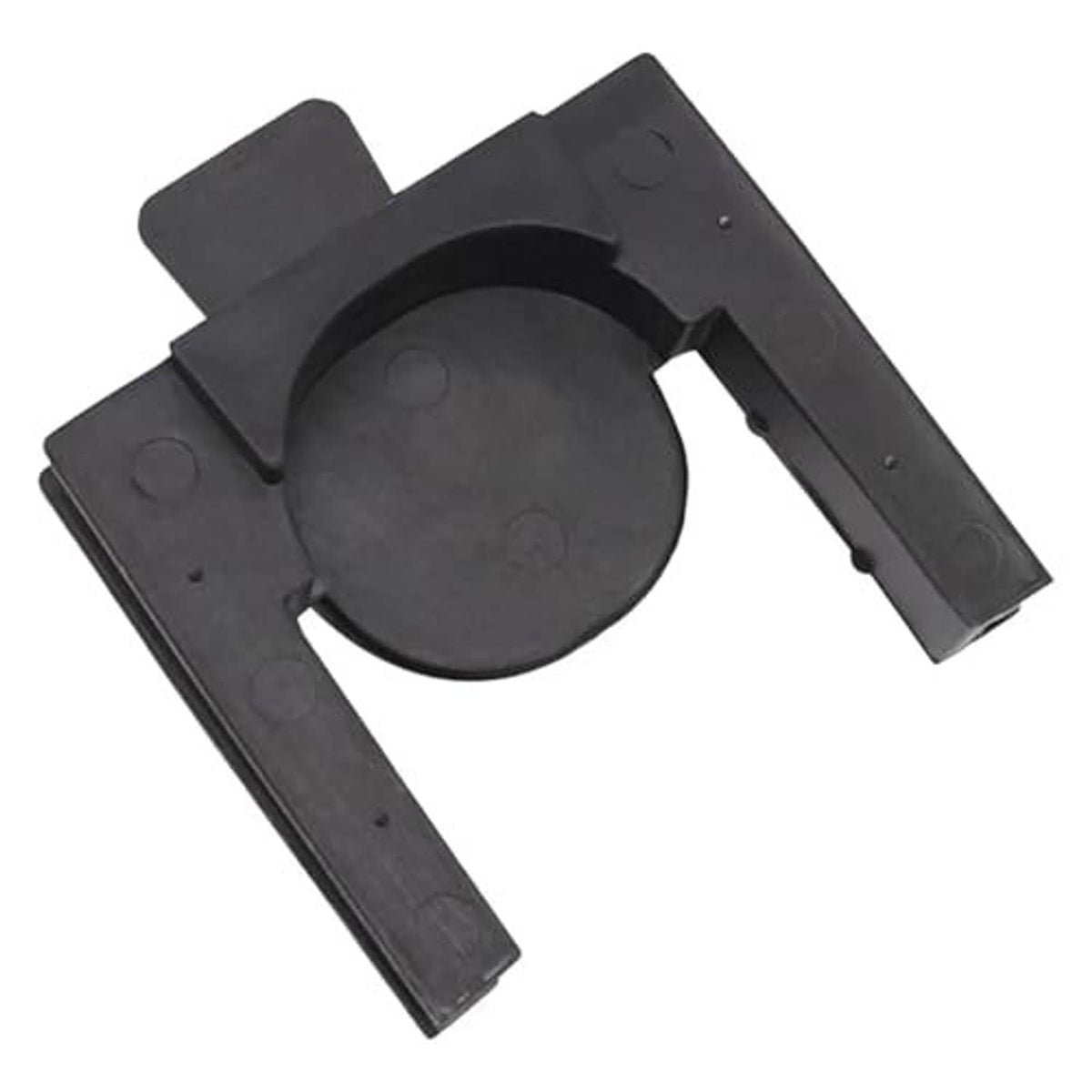 Black plastic radiator upper bracket with circular opening and long mounting arms