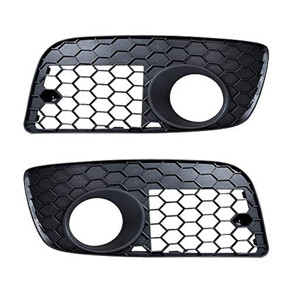 Pair of matte black fog light grille covers, honeycomb pattern with round cutout