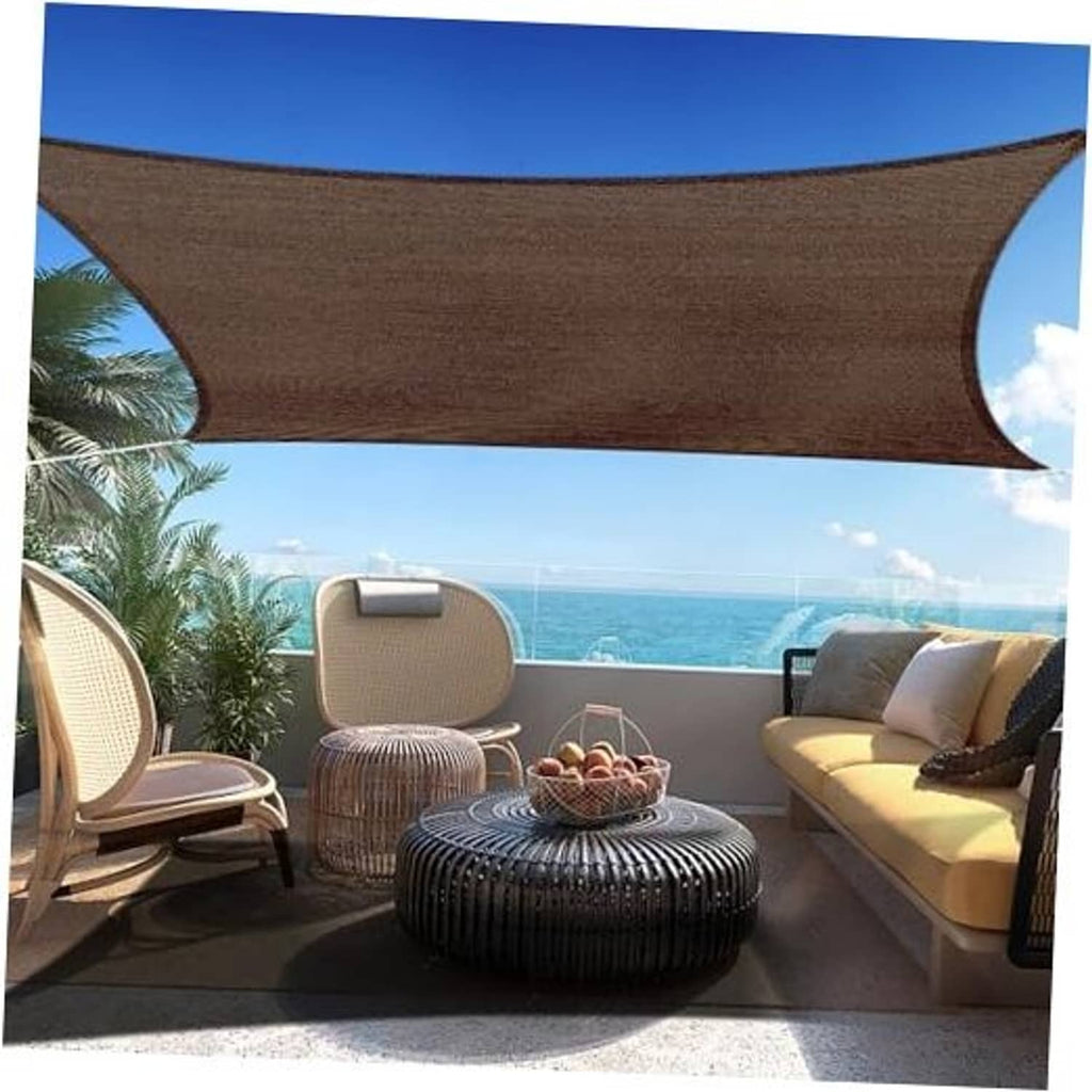 Brown rectangular sun shade sail canopy with curved edges
