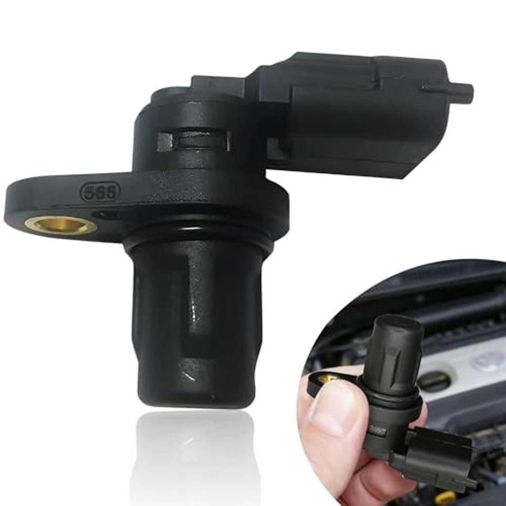 Camshaft position sensor close-up with black connector, held in a hand