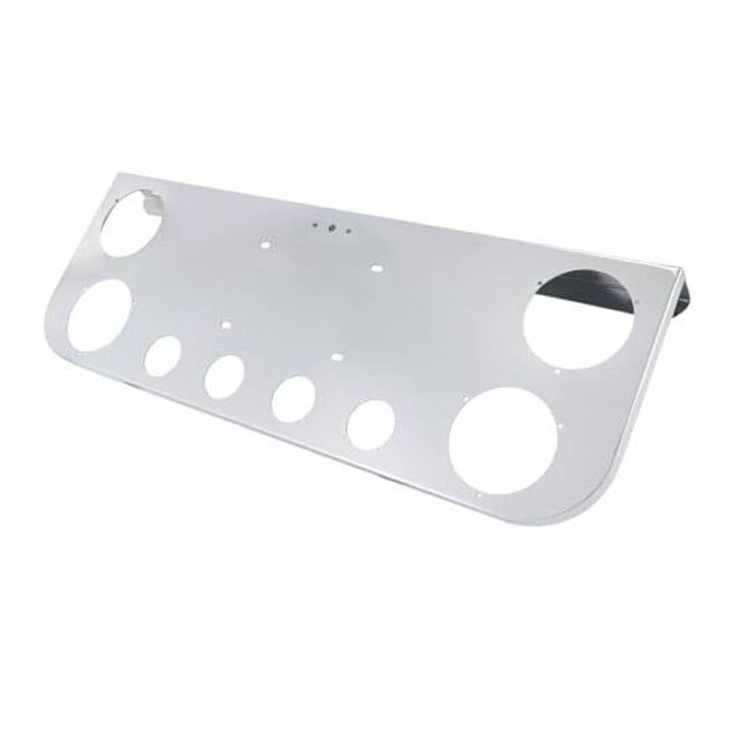 Stainless steel tail light panel with multiple round light cutouts and mounting holes